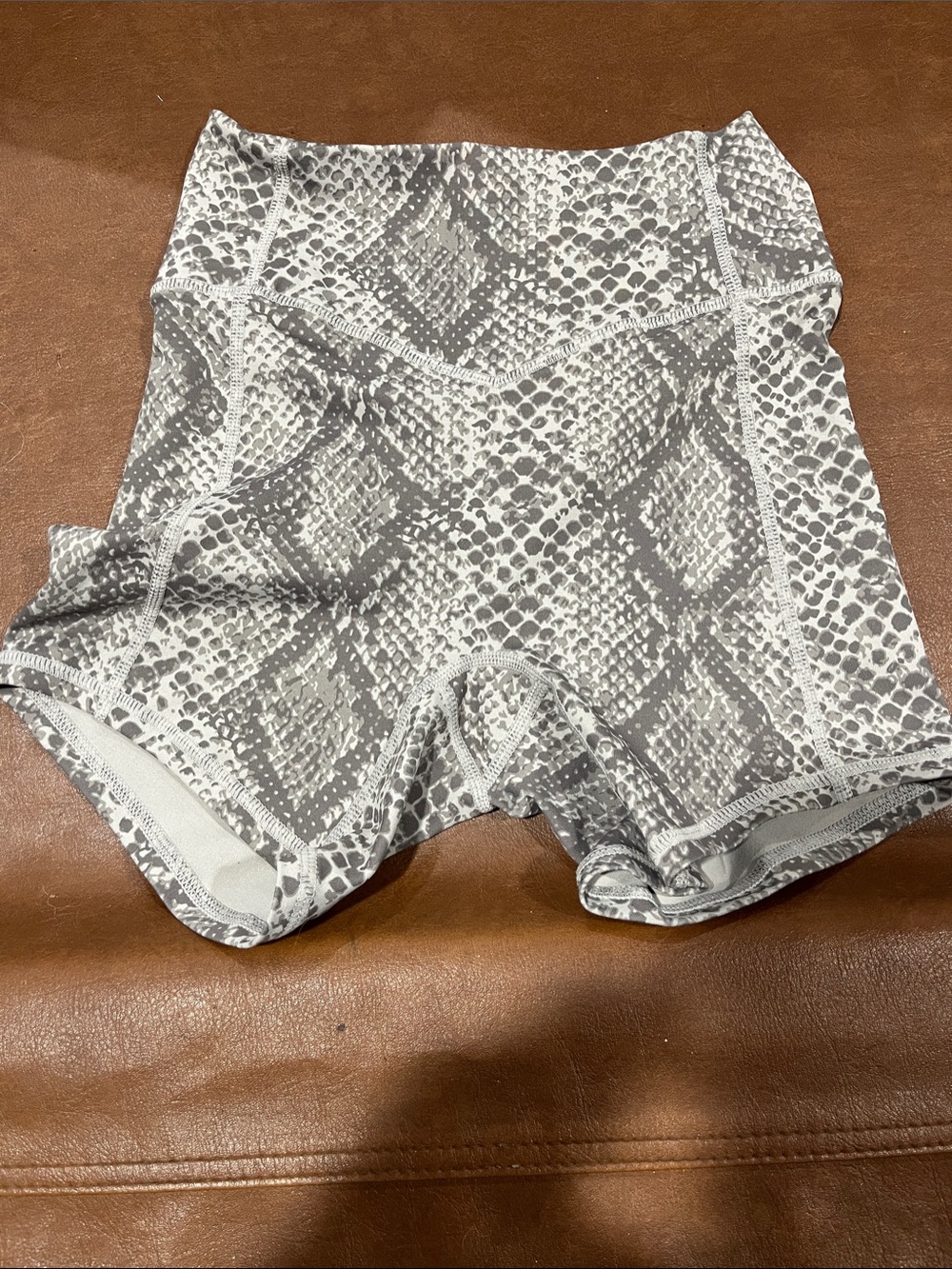 Balance Athletica High-Waist Snake Print Bike Shorts - Gray White